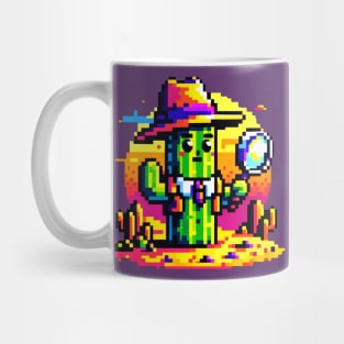 Pixelated Cactus Detective Adventure in Desert Mug